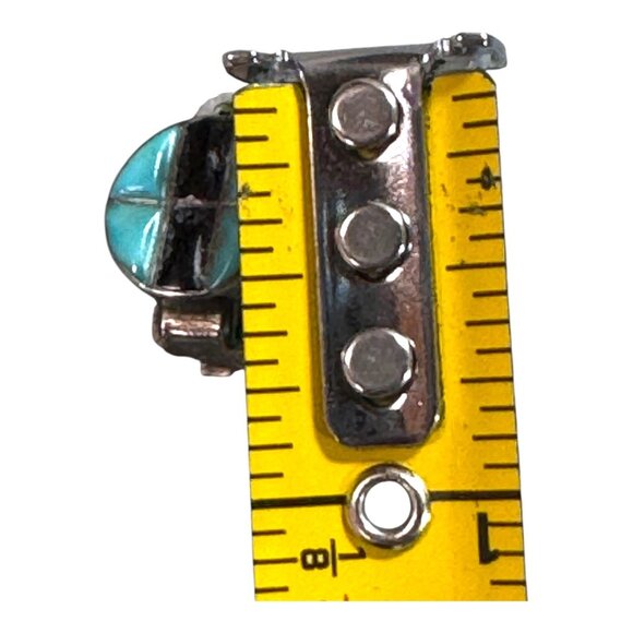 Genuine Indian Handcrafted Sterling Inlaid Turquoise Black Onyx Clip-On Earrings - Picture 6 of 7